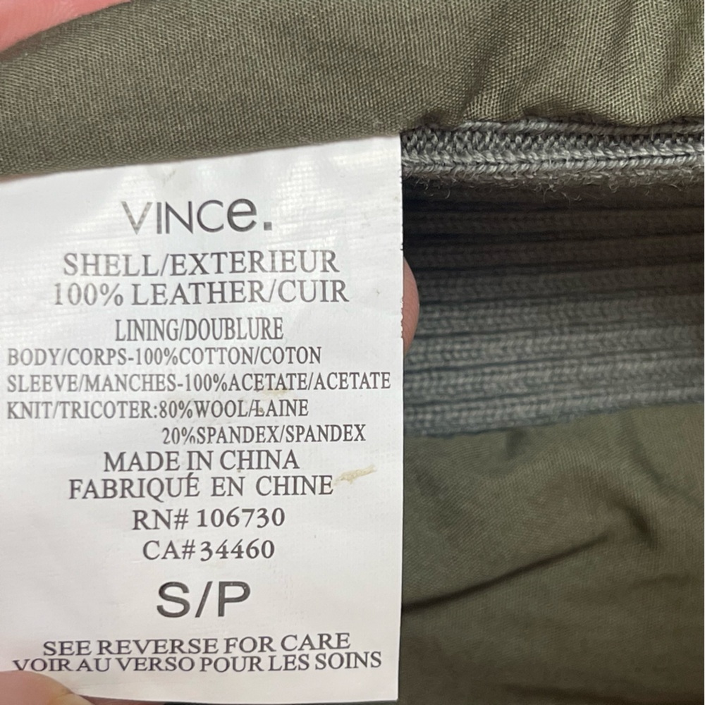 Vince Women’s Genuine Leather Jacket S Funnel Neck Olive Green Minimalist Chic - Picture 4 of 15